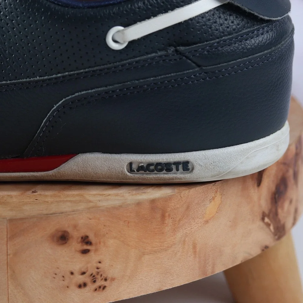 Lacoste Keellson Navy Blue Leather Boat Shoes Mens Nautical Sneakers